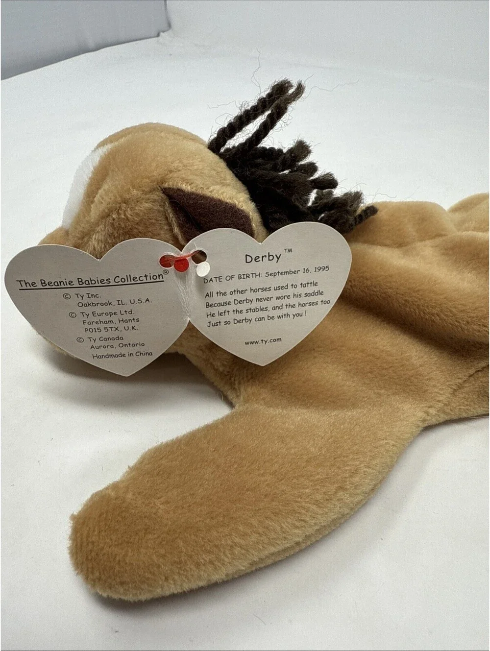 TY Beanie Baby Babies Derby Brown White Black Horse 9-16-1995 Plush Toy Animal